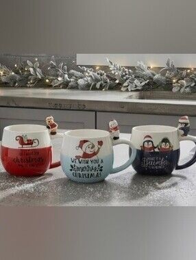 NEW Festive Christmas Coffee Mugs with 3D Figural Handles